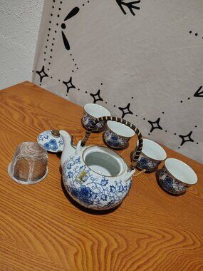 Traditional Japanese Blue and White Transferware Tea Set